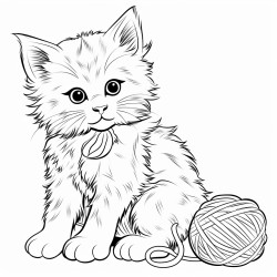stencil of a playful kitten with a ball of yarn capturing its curious pose and fluffy fur