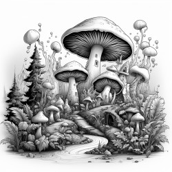magic mushrooms in a trippy background