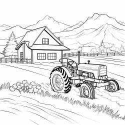 simple farm scene a barn tractor and fields bold and easy coloring page