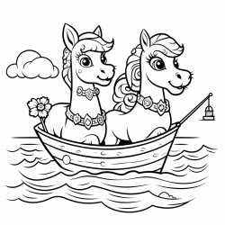 two ferries riding unicorns wearing dresses with a bunny