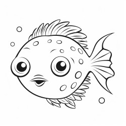 kids coloring page with pufferfish black and white simple line art style minimalist drawing white background style raw