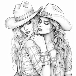 a beatiful girl with check shirt and cowboy hat hugging another girl
