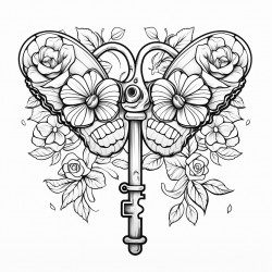 skelton keys with a victorian detailed floral and heart and butterfly  backround