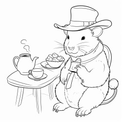 a rat in a cowboy hat having a tea party with a capybara wearing cowboy boots