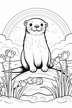 loutre avec arc en ciel