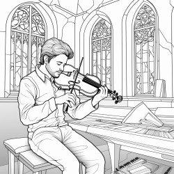 man playing the violin in a church