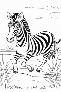 zebra is running in the field