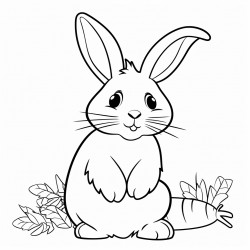 a simple bunny rabbit next to a large carrot