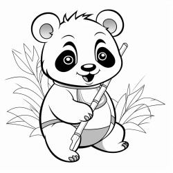a panda holding bamboo