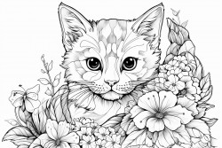 kitten with suflowers