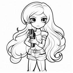a beautiful chick with long hair holding a gun