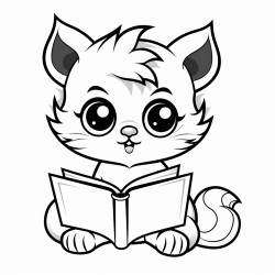nonoline kitty cat reading a book bold lines