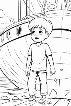 upset boy entering a big boat