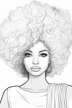coloring page of black woman with white afro hair