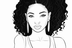 a simple black  white line art color by number oloring page illustration of an black girl smoling