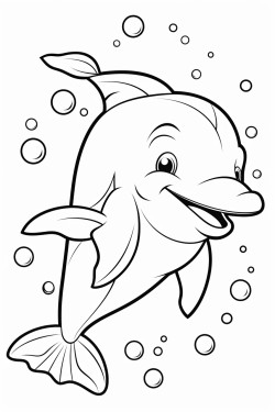 a friendly dolphin jumping through waves with bubbles