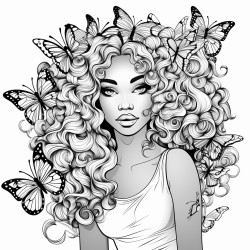 a little brown skin girl with butterflies coming from her hair