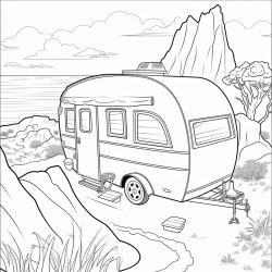 a caravan on rocky cliff