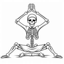 skeleton doing yoga poses with namaste scary