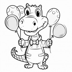 an alligator holding balloons