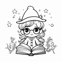 make me a simple drawing with back bold lines and white background about a magic spells book