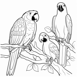 macaw parrot with sun conure friends