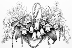 aged halloween tombstone with cross ravin lily of the valley and chains