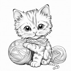 cute cat playing with a ball of yarn