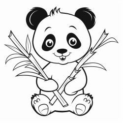 a panda holding bamboo