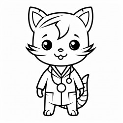 a cat in a doctor suit easy for kids and good lines very simple lines