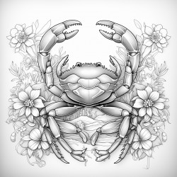 crab with snake mystical theme highly detailed black outline floral elements