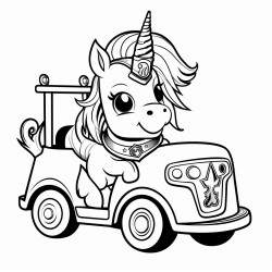 fire fighter unicorn riding in a a fire truck