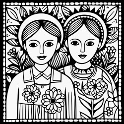 folk art mother and son