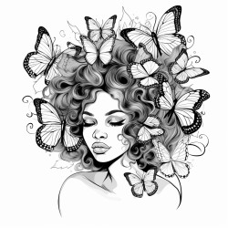 a little brown skin girl with butterflies coming from her hair