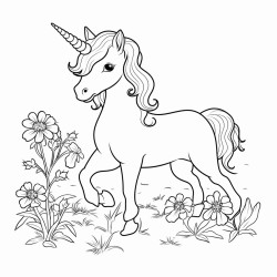 christmas theme a cute unicorn standing with some grass plants and some flowers on ground