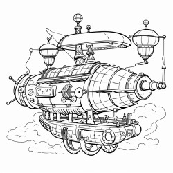 steampunk airship in the sky