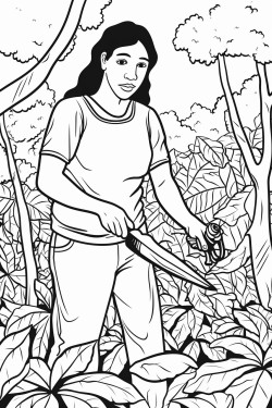 harvesting cocoa in the jungle with a machete