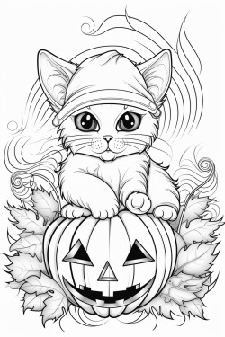 halloween kitten with pumpkin