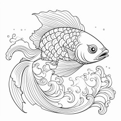 a fish leaping out of water with intricate patterns in the waves