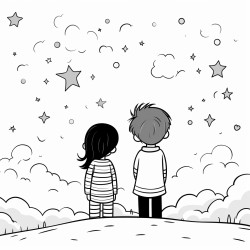 a night filled with stars and a couple is looking up at the sky