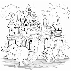 underwater castle and flying elephants