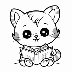 nonoline kitty cat reading a book bold lines