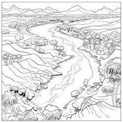 above view of all parts of the nile river and include the vegetation and physical features that surround it
