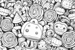 different types of candy patterns with trippy background