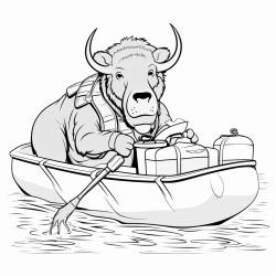 bison drinks coffee in a raft