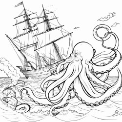 cracken octopus ravaging a ship and eating sailors