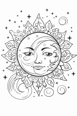 a cute celestial mandala  coloring bookvector white background black and white black drawing