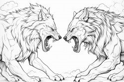 2 male wolfs fighting one is fat and losing the other is lean beautiful and winning