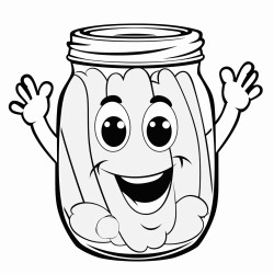 pickle in a jar smiling giving peace sign with hands
