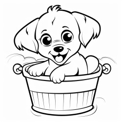 puppy sitting in a basket